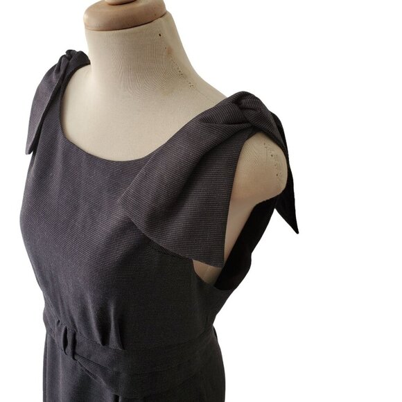 Y2K Marc Marc Jacobs Navy Pin Dot Sheath Dress 10 Wool Blend Belted Bow Back Zip - Picture 6 of 11